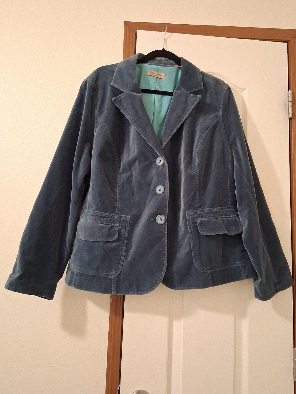 Women Velvet Blazer Rustic Nostalgia Dusty Green Sz3X Quiet Luxury 100% Cotton